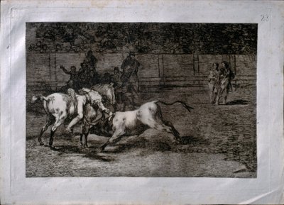 Mariano Ceballos, genaamd el Indio, doodt de stier te paard door Francisco de Goya